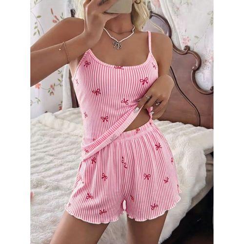Kadın Pembe İnce Askılı Şortlu Pijama Takımı 5271