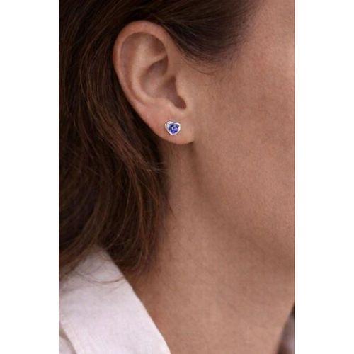 Safir Taşlı Kalp Tasarımlı Kadın Gümüş Küpe