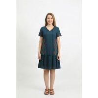 Kısa Kol Gülbin Bağcıklı V Yaka Nakışlı Yazlık Vual Kısa Elbise Petrol Ptrl