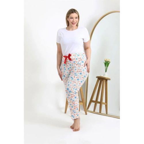 Kadın Pamuklu Büyük Beden Alt Pijama Ekru