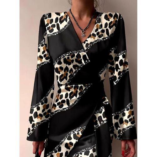 Kadın Uzun Kollu Kruvaze Yakalı Asimetrik Detaylı Mini Modal Elbise