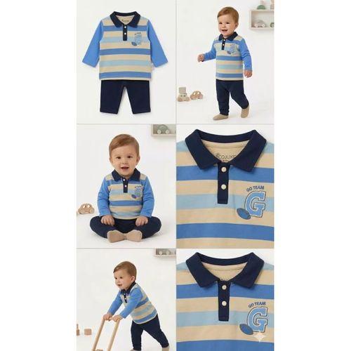 6/24 Ay Yakalı Düğme Detaylı Bebek Takımı