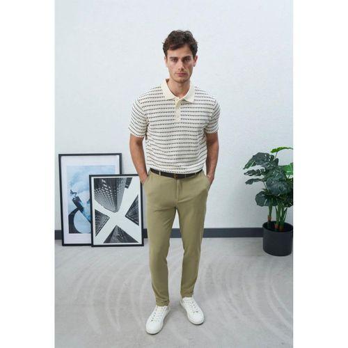 Nordic Desenli Örme Kumaş Viskon Erkek T-Shirt - Ekru