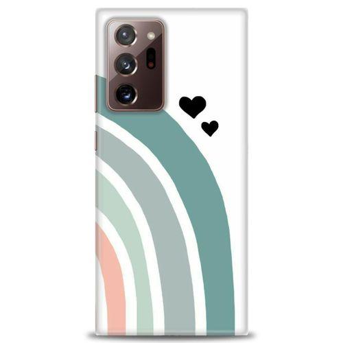 Samsung Galaxy Note 20 Ultra Kılıf HD Baskılı Kılıf - Gökkuşağı ve Kalpler + Tam Ekran Koruyucu
