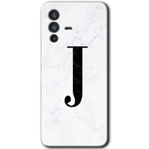 Potkal Hediye Fabrikası Vivo V23 5G Kılıf HD Desen Baskılı Arka Kapak - Beyaz Mermer Desenli J Harfi