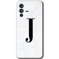 Potkal Hediye Fabrikası Vivo V23 5G Kılıf HD Desen Baskılı Arka Kapak - Beyaz Mermer Desenli J Harfi