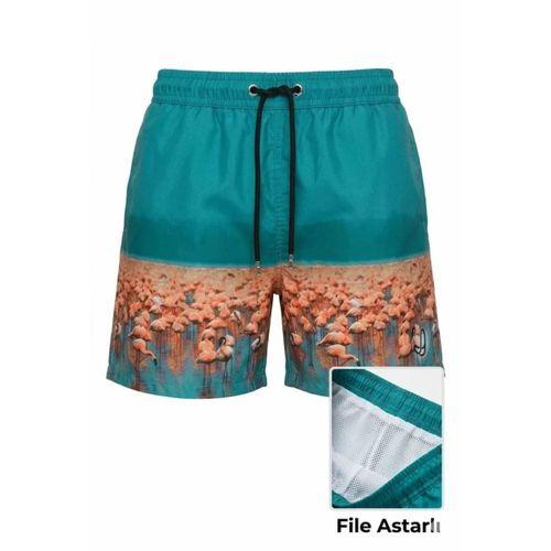 Deniz Şortu Fermuarlı Cepli File Astarlı Hızlı Kuruyan Premium - Su Yeşili