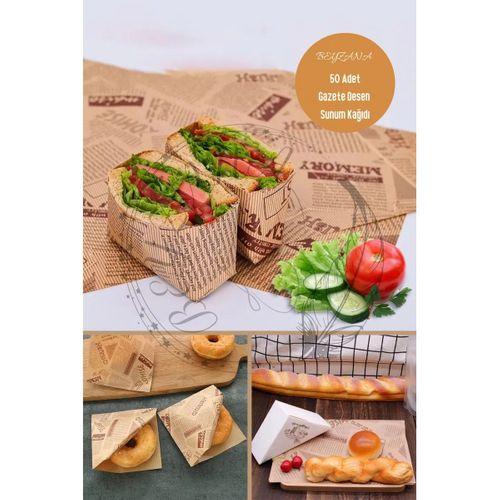 Vintage Gazete Desenli Sunum Kağıdı 50 Adet