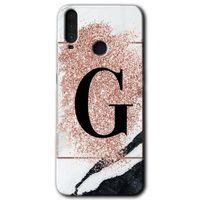 General Mobile GM 10 HD Baskılı Kılıf + 9D Tam Ekran Koruyucu - Pembe Mermer Desenli G Harfi
