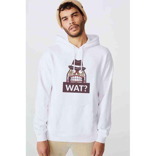 Wat Baskılı Beyaz Erkek Kapşonlu Sweatshirt