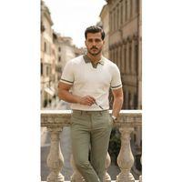 Erkek Renkli Yakalı File Desenli Kısa Kollu Tişört