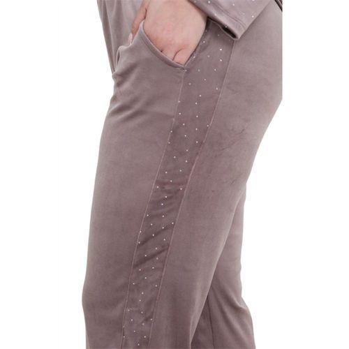 Melsay Butik Parlak Kadife Vizon Yarım Garni Taşlı Kadın Eşofman Takımı