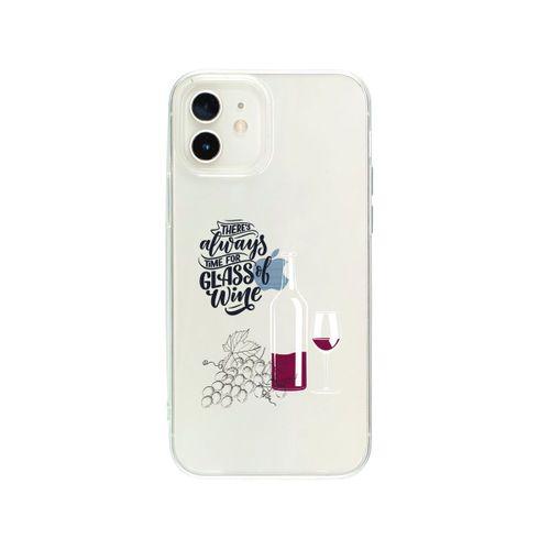 iPhone 12 Mini Wine Tasarımlı Premium Şeffaf Silikon Kılıf