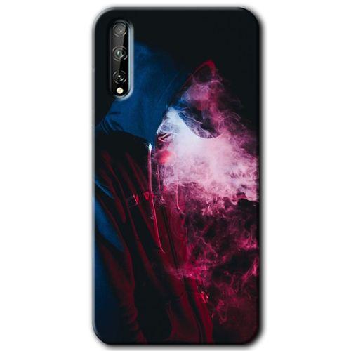 MRCİLETİSİM Huawei P Smart S Kılıf HD Desen Baskılı Arka Kapak + Temperli Cam - Smoke-Man