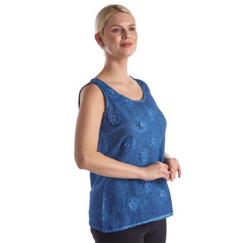 Kolsuz  Papatya Yazlık İndigo Poplin Bluz