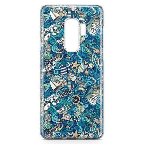 Samsung Galaxy S9 Plus Kılıf Doodle Gemi Turları Arka Kapak Koruma Desenli Full Koruyucu