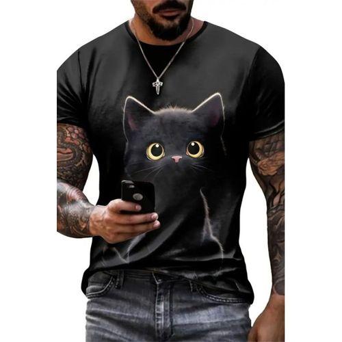Erkek Bisiklet Yaka Kedi Baskılı Süprem T-shirt