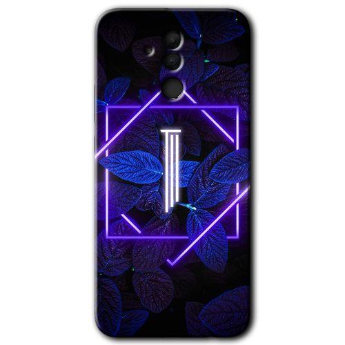 Huawei Mate 20 Lite Kılıf HD Desen Baskılı Arka Kapak - Dark Neon Yaprak I Harfi + Kırılmaz Cam