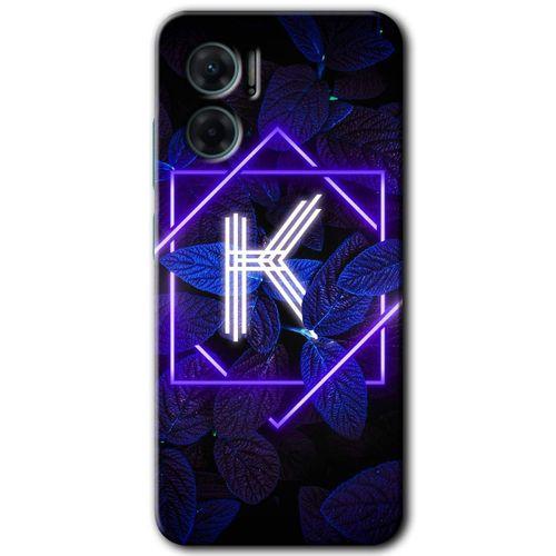 Xiaomi Redmi Note 11E HD Baskılı Kılıf + 9D Tam Ekran Koruyucu - Dark Neon Yaprak K Harfi