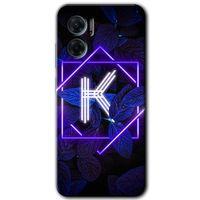 Xiaomi Redmi Note 11E HD Baskılı Kılıf + 9D Tam Ekran Koruyucu - Dark Neon Yaprak K Harfi