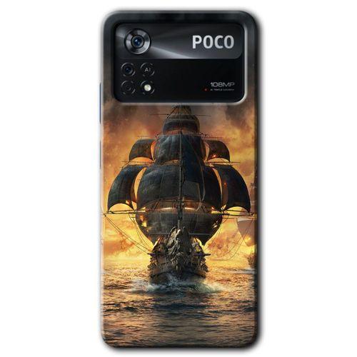 MRCİLETİSİM Poco x4 Pro Kılıf HD Desen Baskılı Arka Kapak + Temperli Cam - Siyah İnci