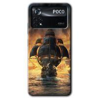 MRCİLETİSİM Poco x4 Pro Kılıf HD Desen Baskılı Arka Kapak + Temperli Cam - Siyah İnci