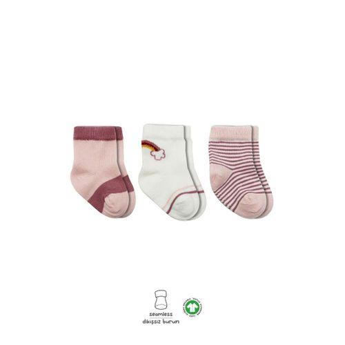 Bistyle Bistyle 3'Lü Penye Rainbow Soket Çorap BS10113 Pudra