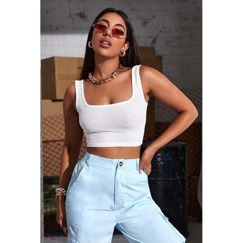 Kadın Beyaz Kalın Askılı Crop Top Büstiyer