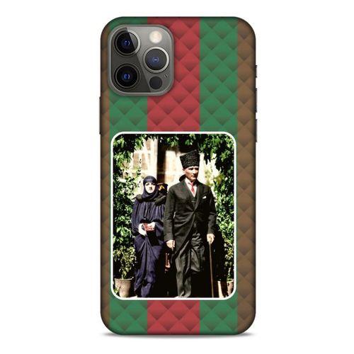 Apple iPhone 12 Pro Kılıf Atatürk (22) Tam Koruma Kılıfı Yeşil Kırmızı