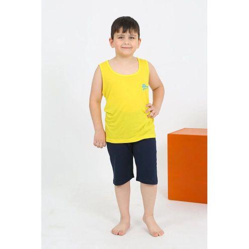 Erkek Çocuk Sıfır Kol Şortlu Sarı Penye Pijama Takımı