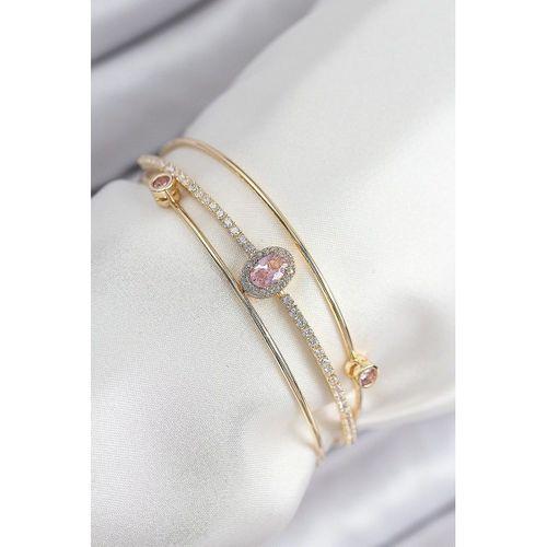 Pirinç Zirkon Taşlı Baget Model Gold Renk Kadın Bileklik