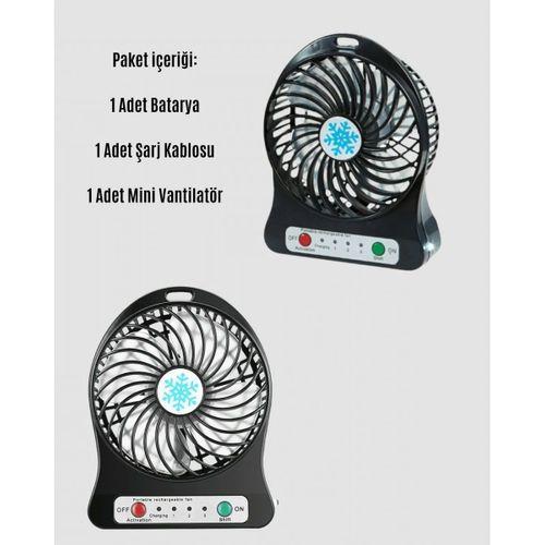 Mini Usb Fan – Şarj Edilebilir, Işıklı, 3 Kademe, Taşınabilir Masaüstü Vantilatör
