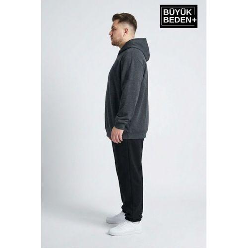 Erkek Büyük Beden İnce Kapşonlu Kollar Ve Etek Ribanalı ince Swatshırt SPR26BSW957