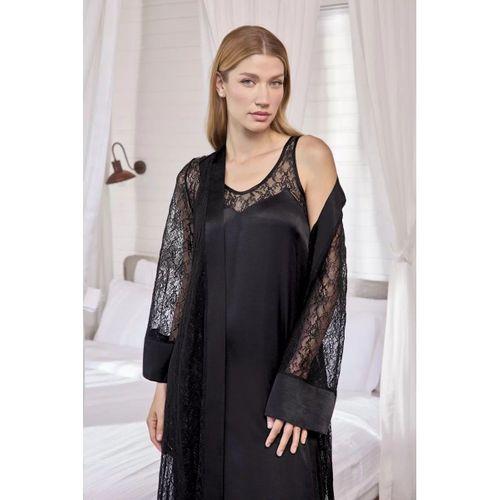 %100 Viskon Dantelli Ve Dekolteli Saten Sabahlık Takımı