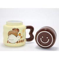 Capybara Tasarımlı Isı Muhafazalı Kapaklı Porselen Bardak Bardak Alk5043