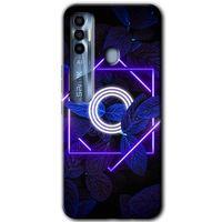 Tecno Spark 7 Pro Kılıf HD Desen Baskılı Arka Kapak+Temperli Cam - Dark Neon Yaprak O Harfi