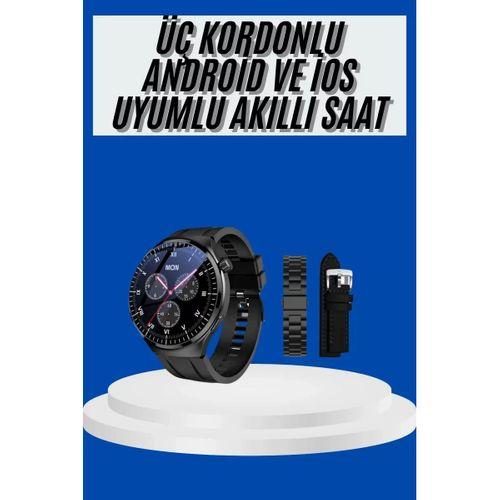 Amoled Ekran Akıllı Saat Üç Kordonlu İos Android Uyumlu