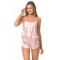 Somon Saten Babydoll Şort Takımı