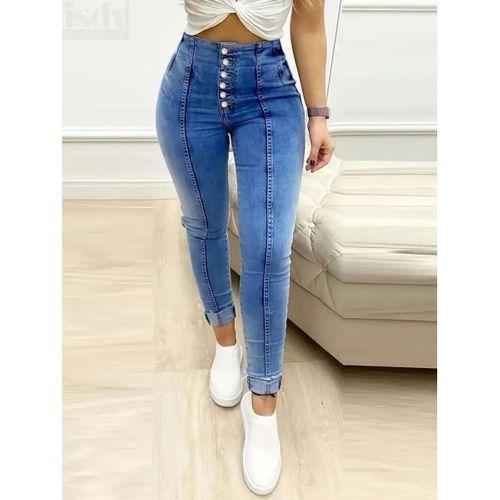 Kadın Yüksek Bel önden Düğmeli Jean Pantolon