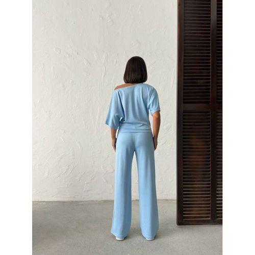 Kadın İsa Kollu Kayık Yaka Bluz Ve Pantolon Misal Kumaş Ikili Takım