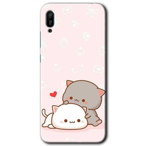 Huawei Y6 2019 Kılıf Kapak - Kedi Aşkı +Hayalet Ekran Yandan Gözükmez