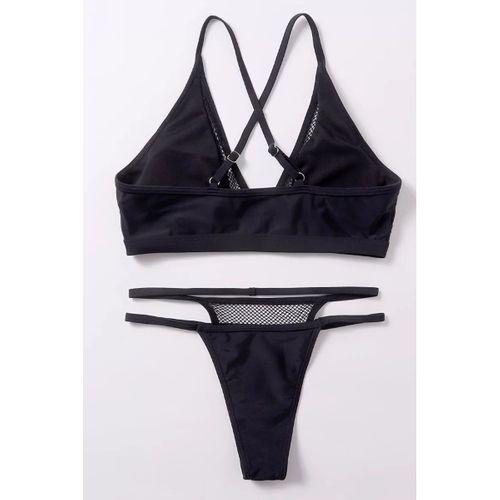 Kadın Siyah File Detaylı Iç Çamaşır Takımı