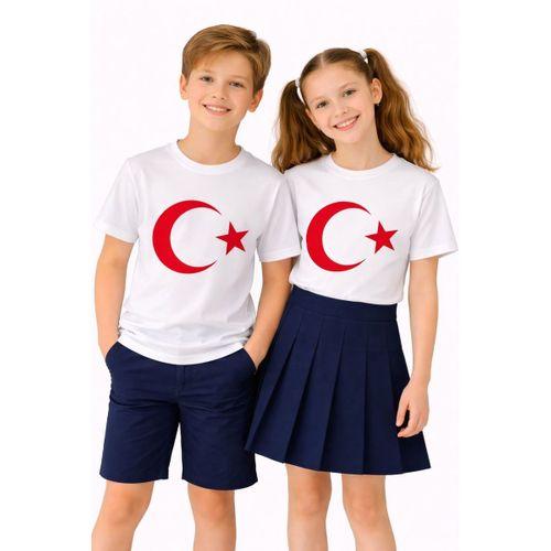 Türk Bayraklı Kız Erkek Çocuk Penye Tshirt BGL-ST05507