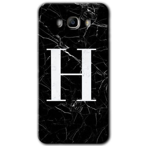 Galaxy J7 2016 Kılıf HD Desen Baskılı Arka Kapak - Siyah Mermer Desenli H Harfi