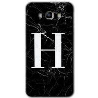 Galaxy J7 2016 Kılıf HD Desen Baskılı Arka Kapak - Siyah Mermer Desenli H Harfi
