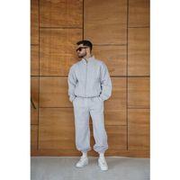 Erkek Premium Parçalı Eşofman Takım - Dik Yaka Fermuarlı Biyeli Sweatshirt Lastik Paça Alt, Oversize 3 Iplik Şardonlu - Gri