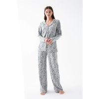 Kadın Gri Desenli Düğmeli Pamuklu Pijama Takımı