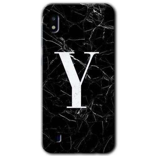 Samsung Galaxy A10 HD Baskılı Kılıf + 9D Tam Ekran Koruyucu - Siyah Mermer Desenli Y Harfi