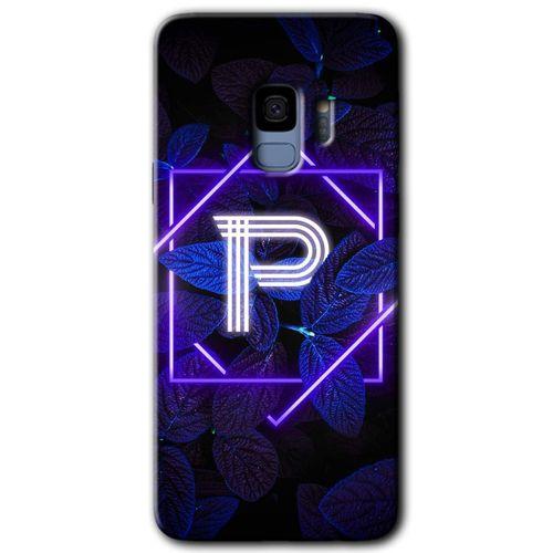 MRCİLETİSİM MRCİLETİSİM Samsung Galaxy S9 Kılıf HD Desen Baskılı Arka Kapak + Temperli Cam - Dark Neon Yaprak P Harfi