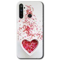 Realme 5i Kılıf Baskılı Kapak - Kalpli Şekerleme + 5D Tam Kaplayan Cam